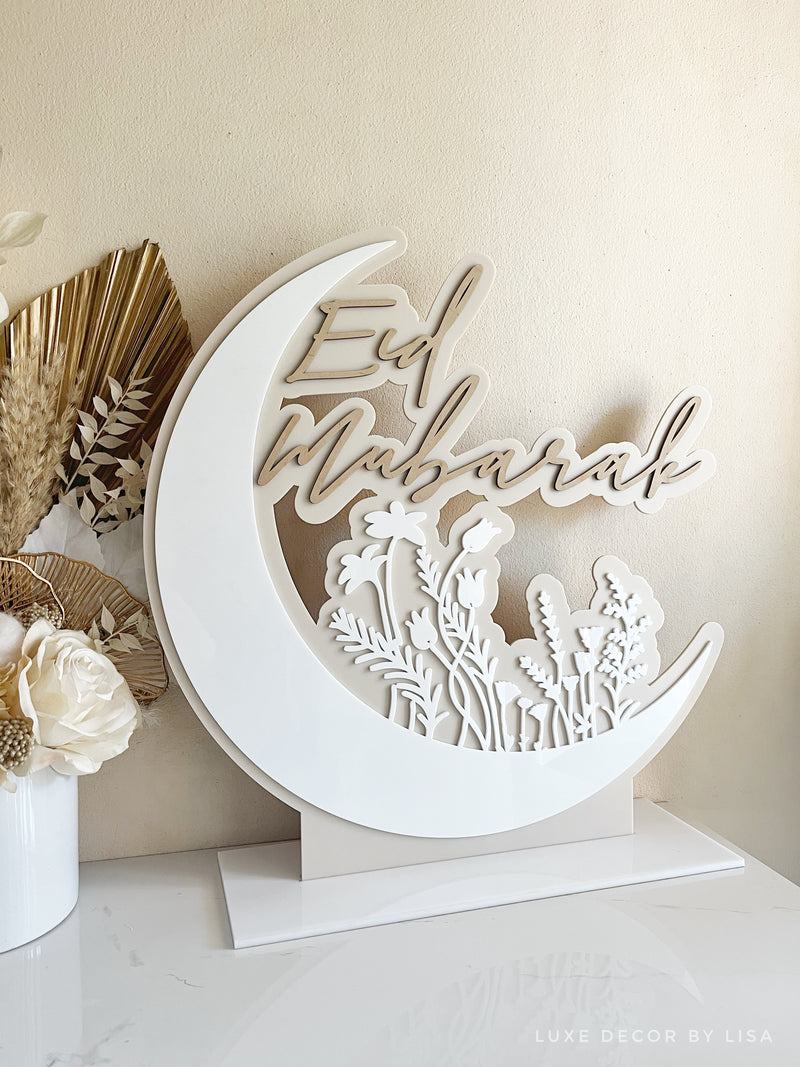 3D Floral Eid Crescent Freestanding Style 1