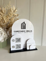 Solid Triple Arches, Logo, QR’s + Card Holder