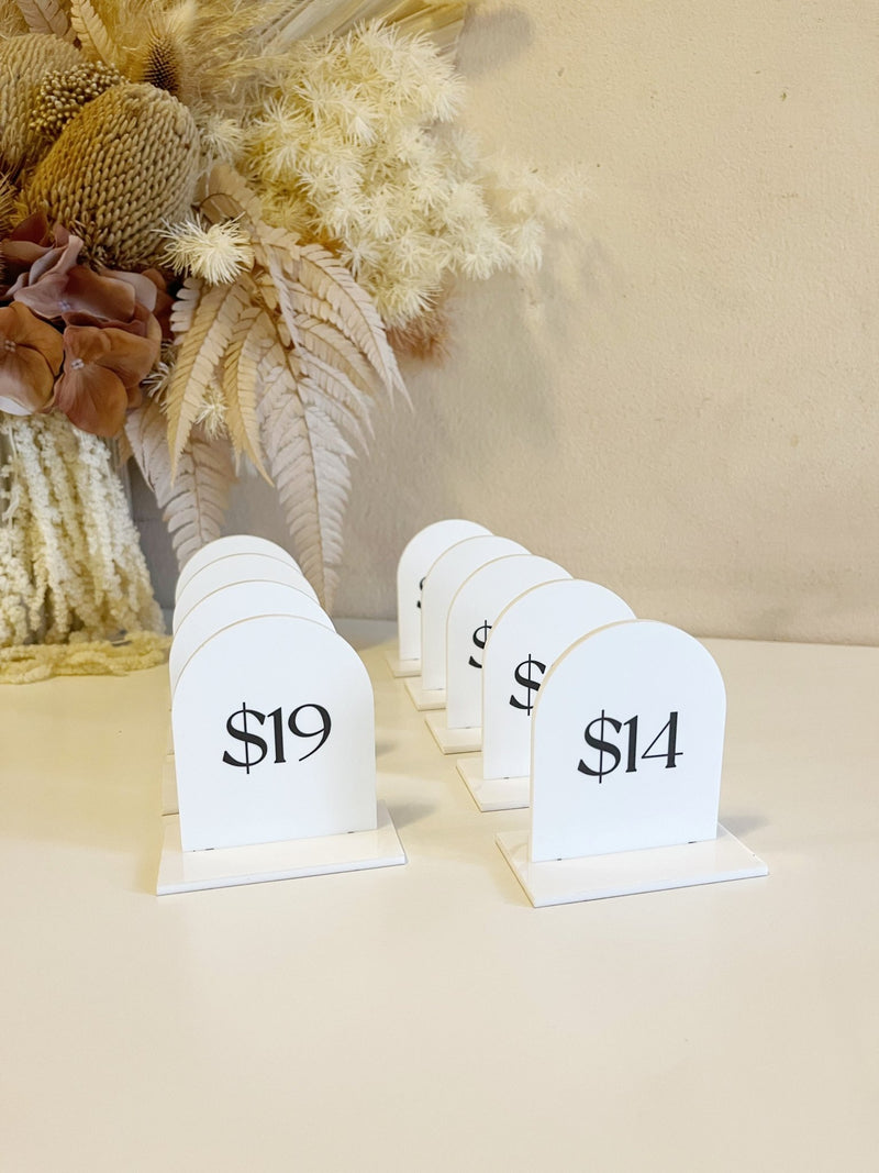 Mini Arch Pricing Signs Acrylic Market/Pop Up Stall Business Signs - Luxe Decor by Lisa