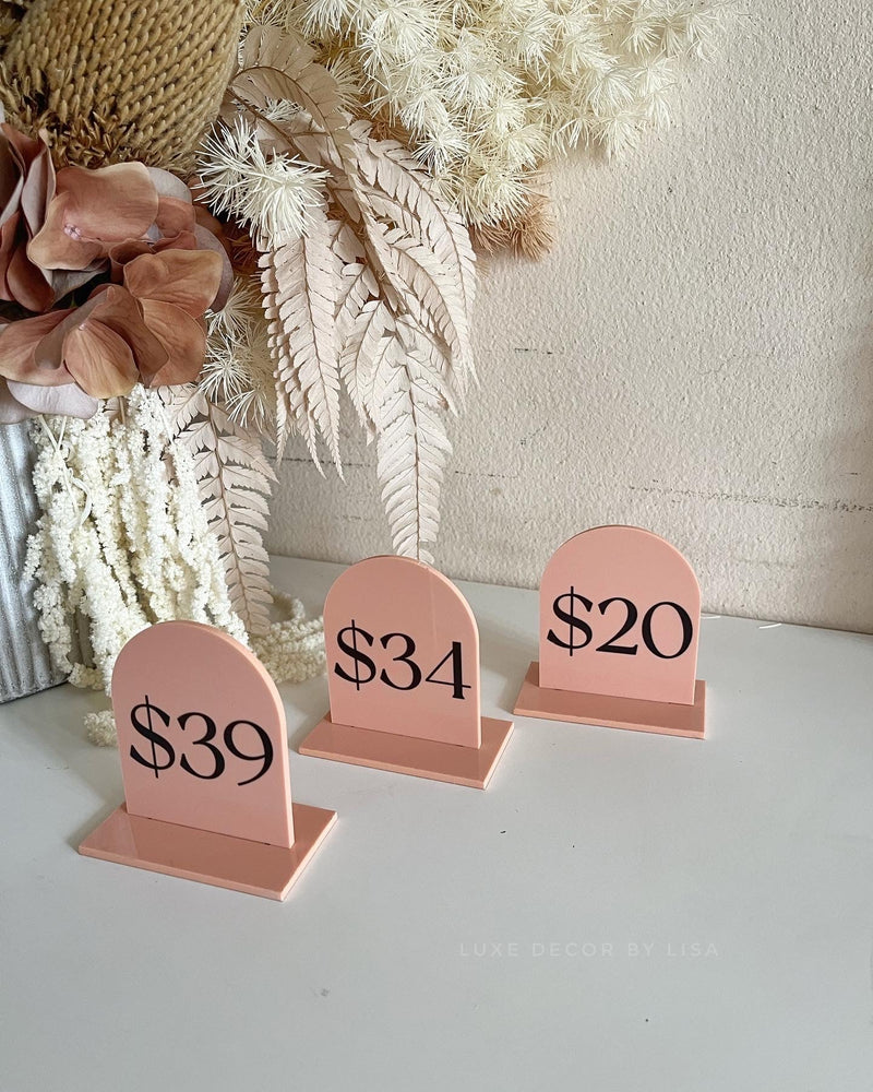 Mini Arch Pricing Signs Acrylic Market/Pop Up Stall Business Signs - Luxe Decor by Lisa