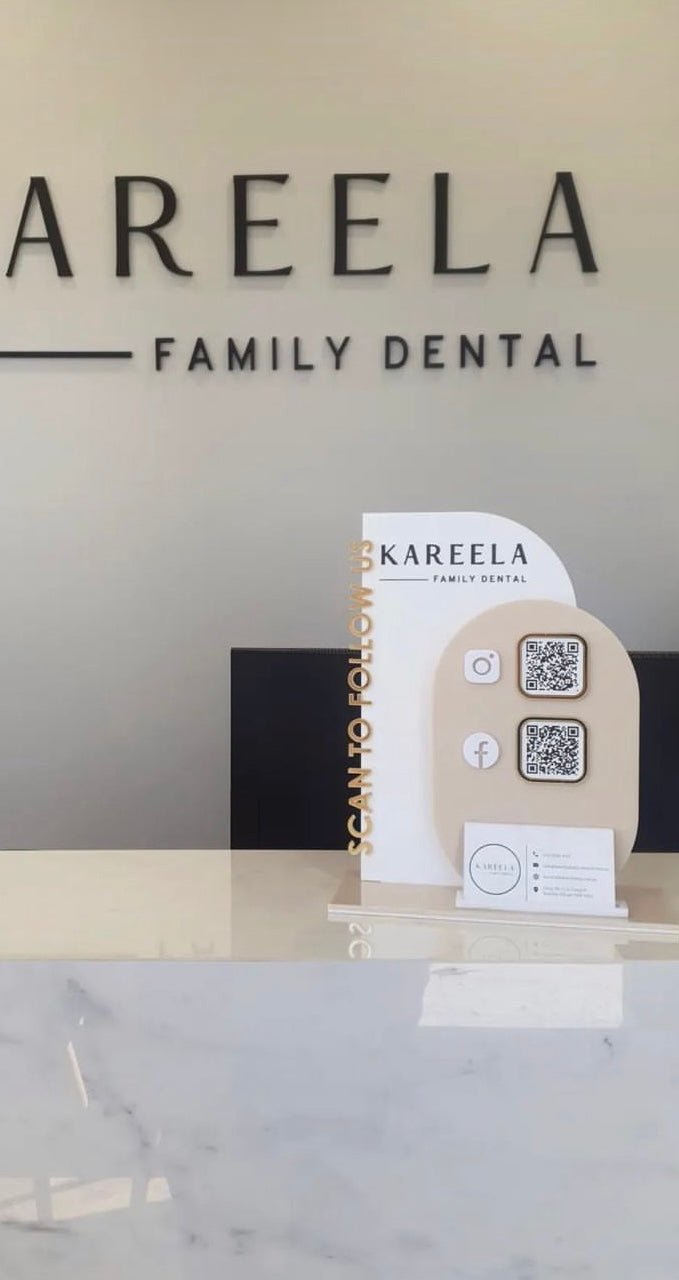Modern 2 QR Sign Style 2 + Card Holder and Logo (scan to follow us) - Luxe Decor by Lisa