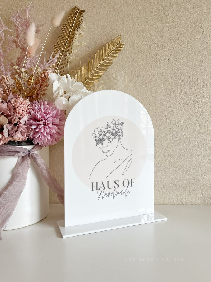 Printed Arched Logo Freestanding Business Signs - Luxe Decor by Lisa