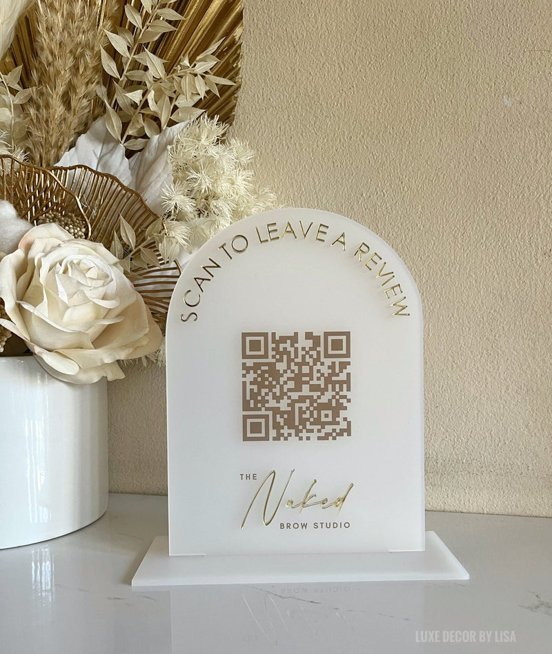 Review + Logo Arch QR Freestanding Sign - Luxe Decor by Lisa