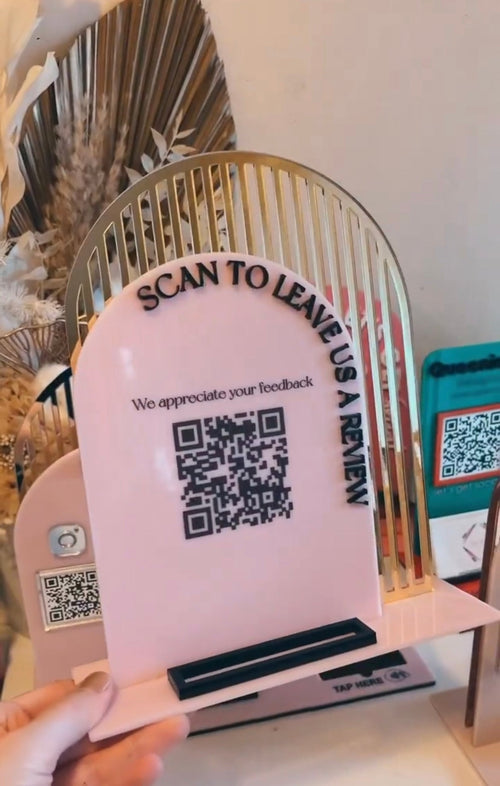Reviews Double Arch QR Freestanding Sign + Business Card Holder - Luxe Decor by Lisa