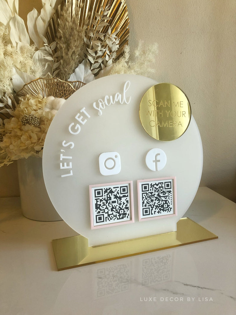 Round Layered Modern QR Social Freestanding Sign - Luxe Decor by Lisa