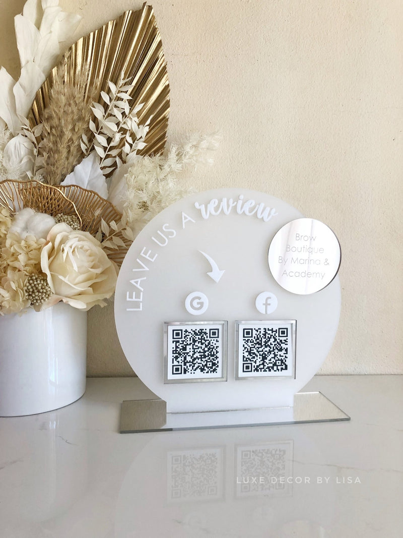 Round Layered Reviews QR Freestanding Sign - Luxe Decor by Lisa