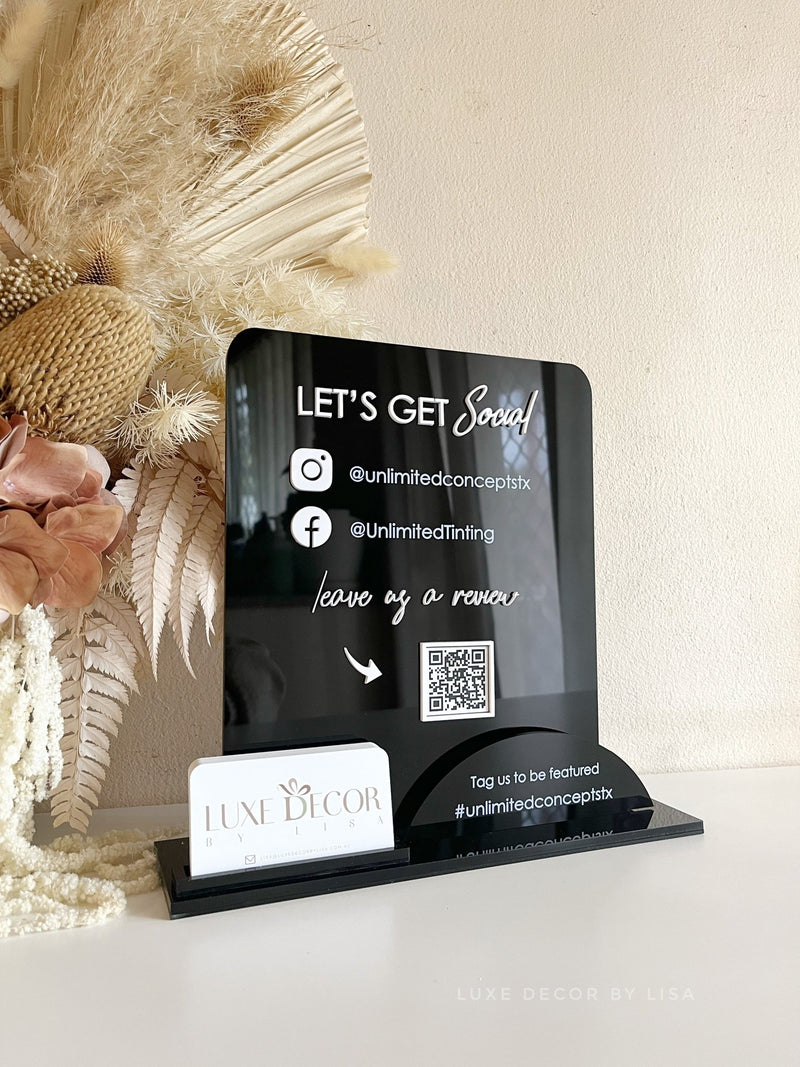 Squared Social Sign + QR Reviews Style 2 with added Card Holder - Luxe Decor by Lisa