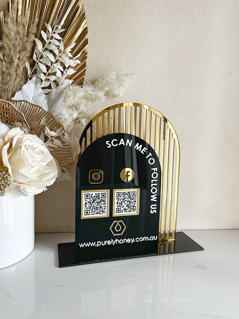 The Arched Modern QR Freestanding Sign Style 2 - Luxe Decor by Lisa