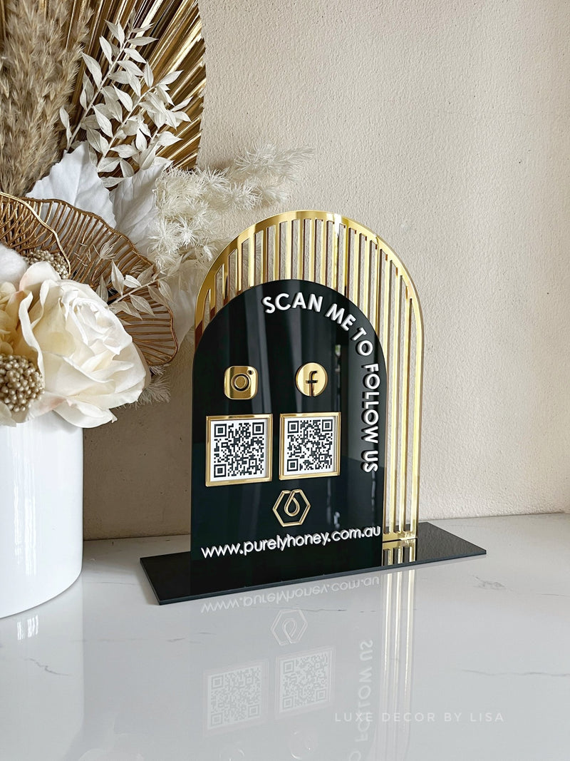 The Arched Modern QR Freestanding Sign Style 2 - Luxe Decor by Lisa