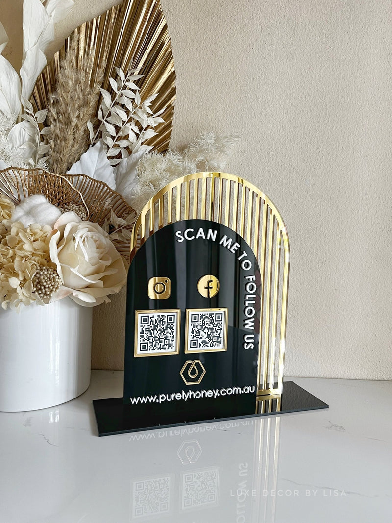 The Arched Modern QR Freestanding Sign Style 2 - Luxe Decor by Lisa