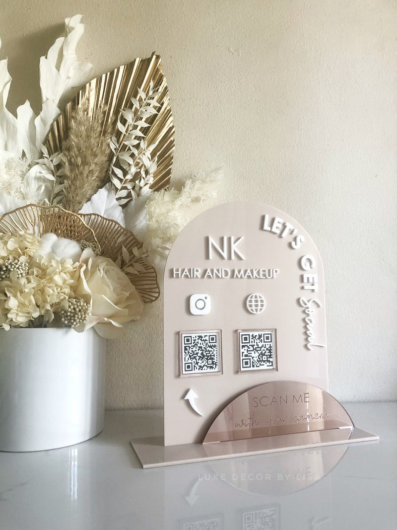 The Arched Modern QR Freestanding Sign Version 3 - Luxe Decor by Lisa