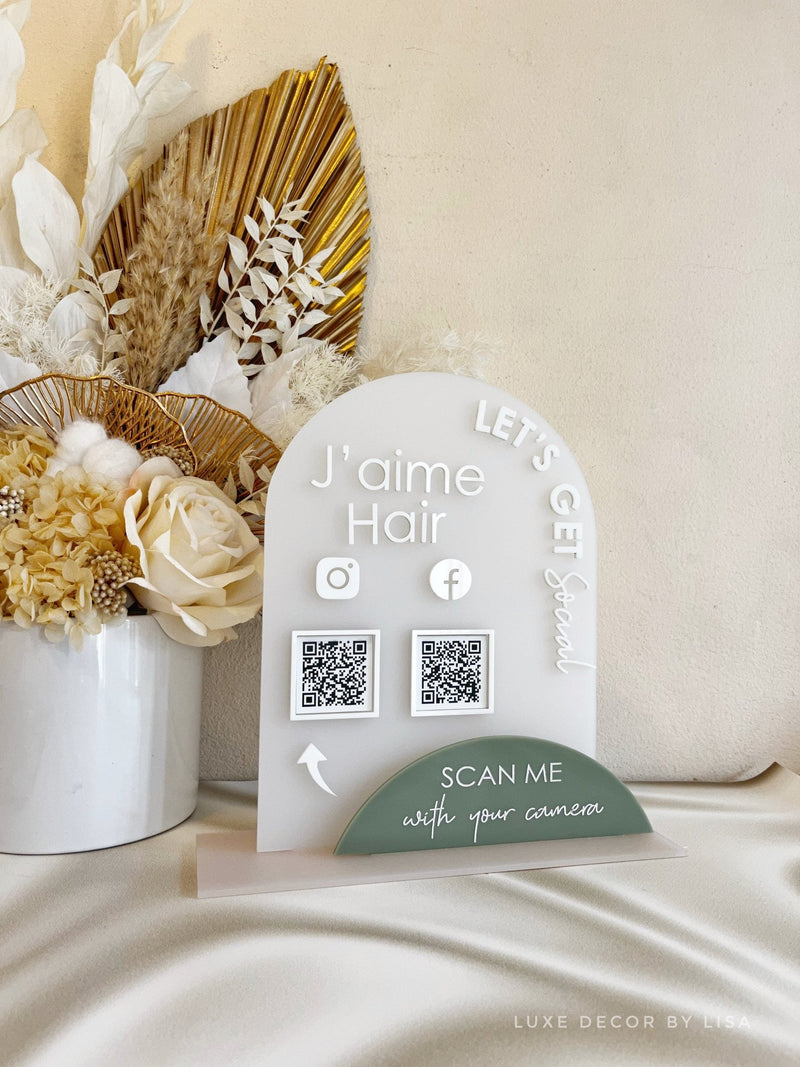 The Arched Modern QR Freestanding Sign Version 3 - Luxe Decor by Lisa