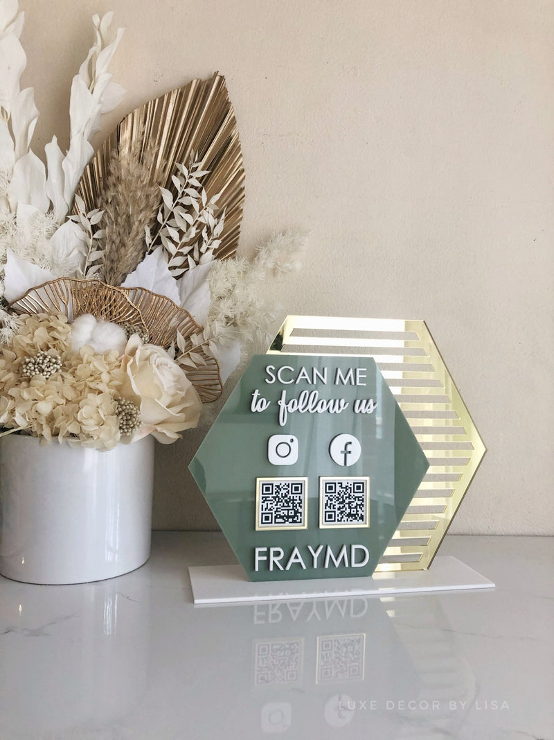 The Double Hexagon Acrylic Social Sign Freestanding Style 1 - Luxe Decor by Lisa