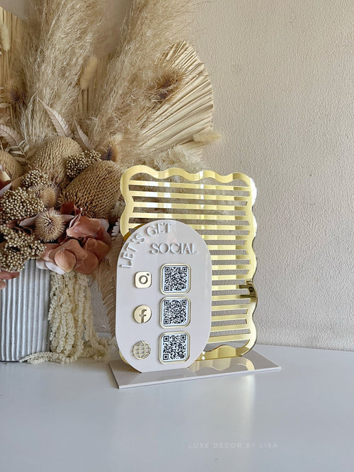 The Double Wavy Oval 3 QR Social Sign - Luxe Decor by Lisa
